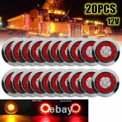20pcs 4 Round Led Stop Turn Tail Lights Trailer Truck Backup Reverse Red Amber