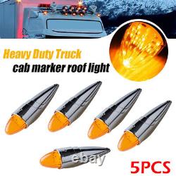 5PC LED Amber Torpedo Cab Marker Clearance Roof Running Top Light For Kenworth