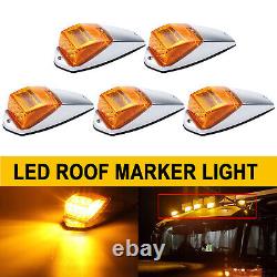 5 Cab Roof Marker Lights 31 LED Amber Chrome For Peterbilt Kenworth Freightliner