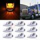 9x Clear/amber 17 Led Cab Marker Top Clearance Light Chrome Universal Truck