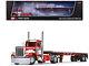 Peterbilt 359 Day Cab And 48' Utility Flatbed Trailer Red And White 1/64 Diecast