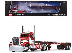 Peterbilt 359 Day Cab and 48' Utility Flatbed Trailer Red and White 1/64 Diecast