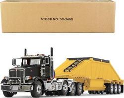 Peterbilt 367 Day Cab and Bottom Dump Trailer Black and Yellow 1/50 Diecast by