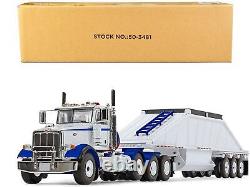 Peterbilt 367 Day Cab and Bottom Dump Trailer White and Surf Blue 1/50 Diecast